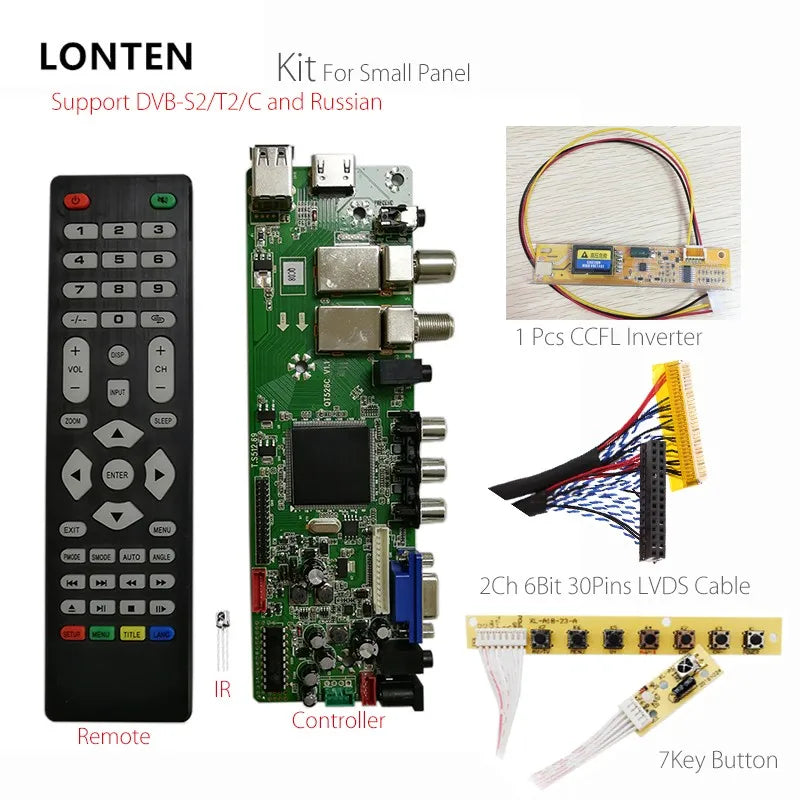 Custom Lonten QT526C V1.3 Digital Signal DVB-S2/T2/C ATV LCD Driver Board Dual USB Russian T.S512.69+7Key + 2ch 6bit lvds cable +CCFL i Manufacturer