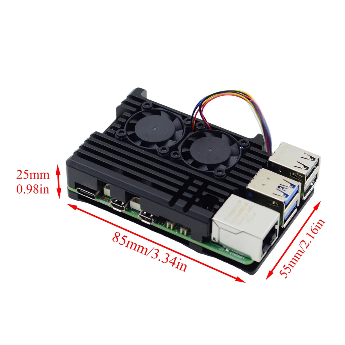 Raspberry Pi Case Aluminum Alloy Case Cover Cooling Protective Box With 2 PWM Fan for Raspberry Pi 5