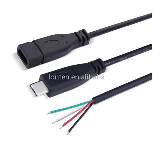 Custom 1pcs 25cm 2pin 4pin Wire USB 2.0 Type C Male Female Plug Extension Welding Type USB-C DIY Repair Cable Charger Connector Manufacturer
