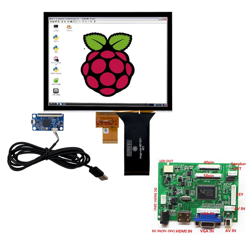 Custom HD+VGA+2AV+Audio Control driver board+8"capacitive touch assembly+LCD 1024x768 IPS LCD screen kits Module Car Raspberry Pi 3 Manufacturer