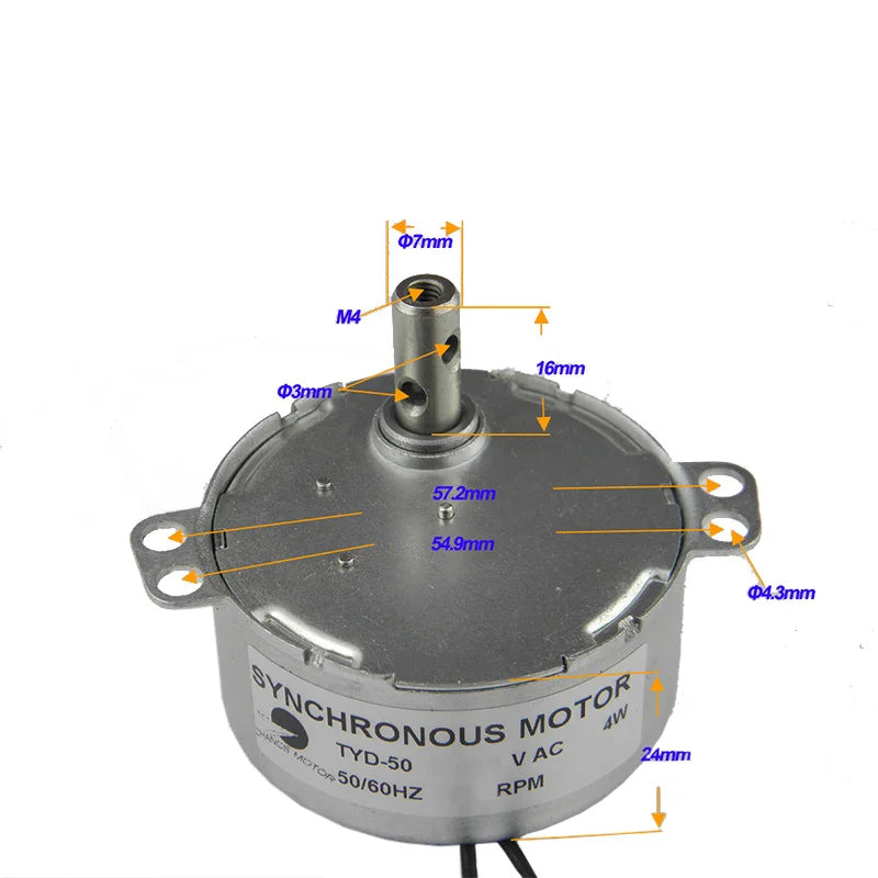 Custom TYD-50 Small Synchronous Geared Motor 110V AC 10-12RPM 4W CCW Torque 3Kg.cm Manufacturer