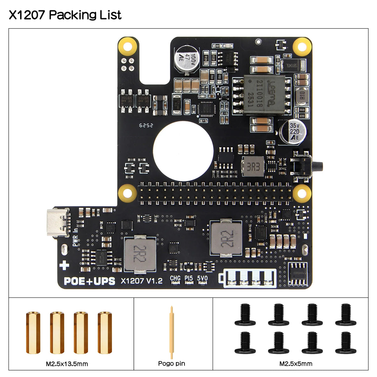 X1207 V1.2 POE+UPS Hat Power Management Board Compatible with 1 Cell 21700 Batteries for Raspberry Pi 5