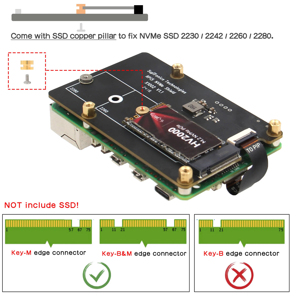 Custom  X1002 pcie to NVMe Board with P580 Metal Case for Raspberry Pi 5