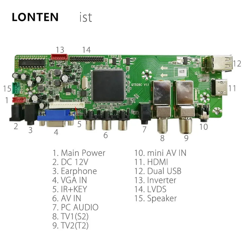 Custom Lonten QT526C V1.3 Digital Signal DVB-S2/T2/C ATV LCD Driver Board Dual USB Russian T.S512.69+7Key + 2ch 6bit lvds cable +CCFL i Manufacturer