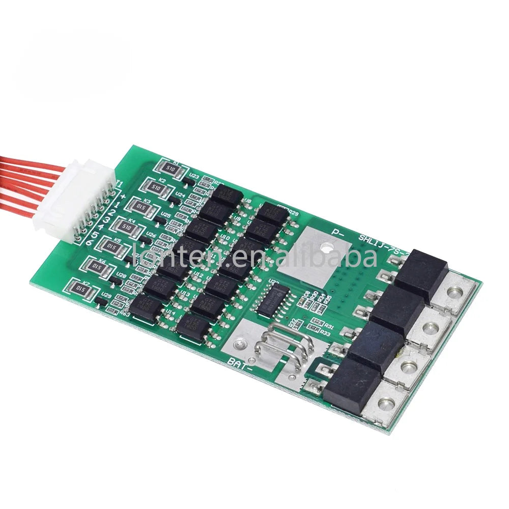 Custom Bms 7S Li-ion Lithium 18650 Battery Protection Board 24V 20A Battery Balancer With Matching Cable Automatic Protection Function Manufacturer