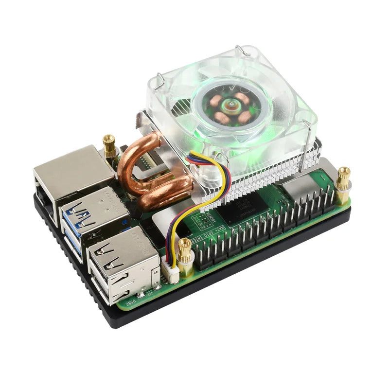 Raspberry Pi 5 Aluminum Alloy U-shaped Heat Pipe CPU Radiator Speed Adjustable Fan ICE Tower Cooler Real-time Monitoring