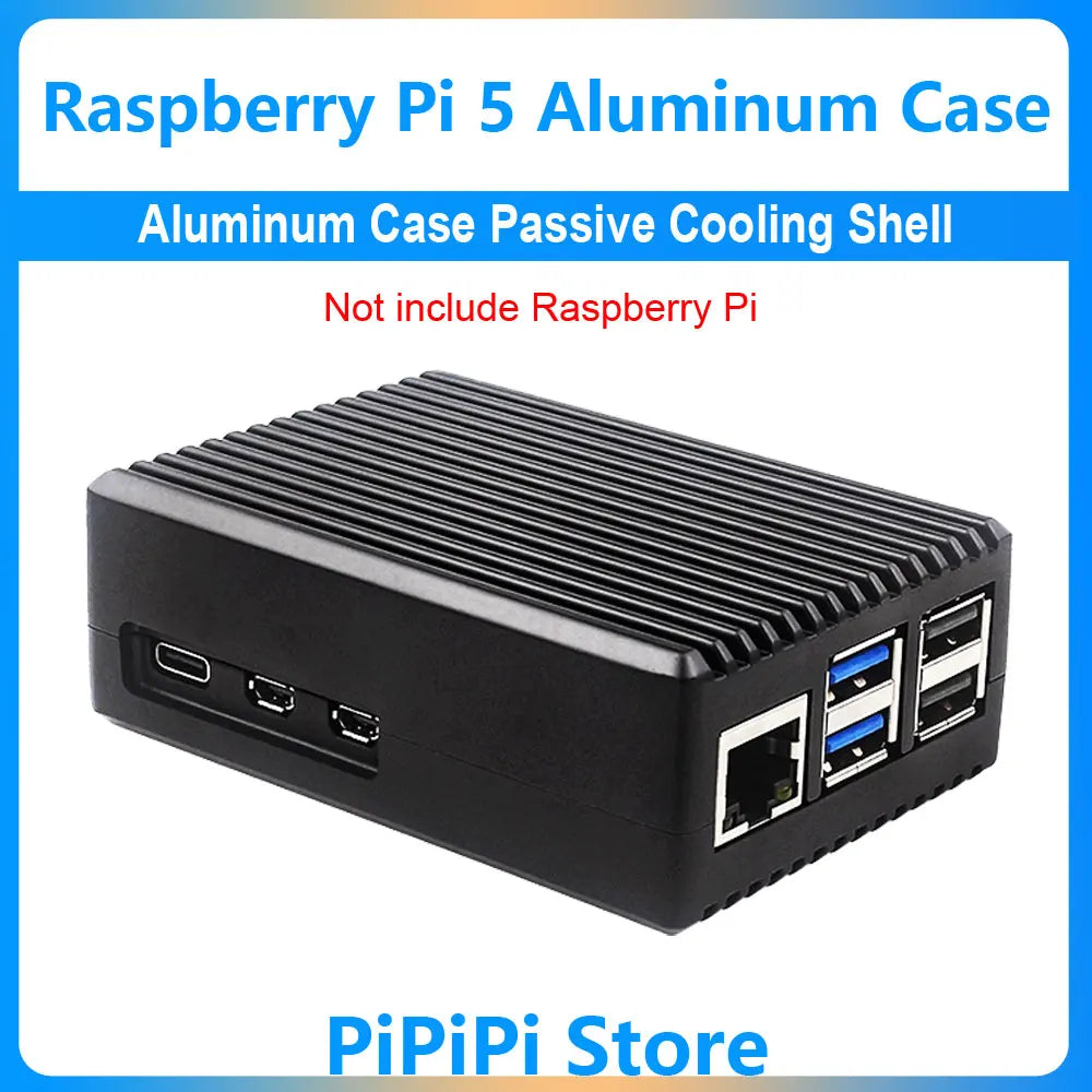 Raspberry Pi 5 Aluminum Case with Passive Cooling Silicone Heat Sinks Switch Button Silent Heat Dissipation
