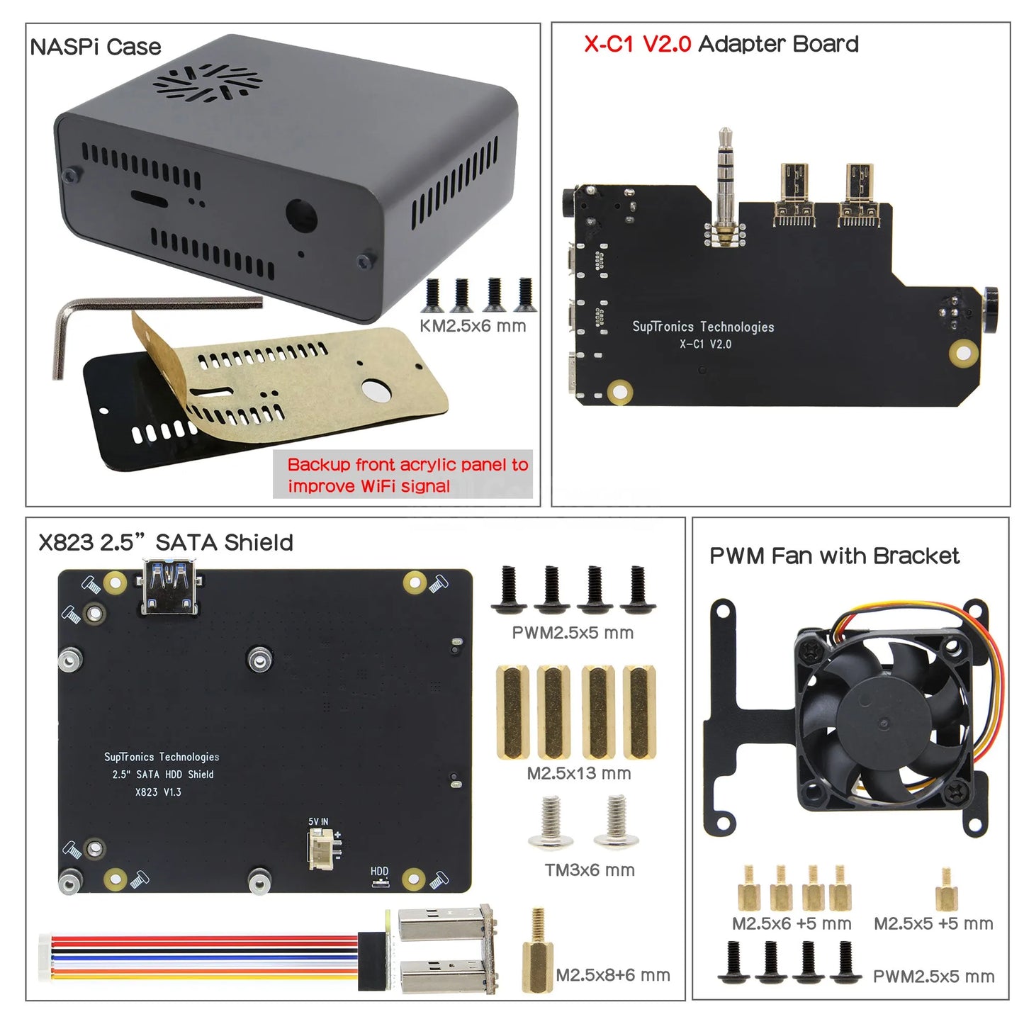 Custom Naspi 2.5 Inch Sata Hdd/Ssd Nas Case Opslag Kit Voor Raspberry Pi 4 (Ondersteuning Max. 9.8Mm Dikte Hdd/Ssd) Manufacturer