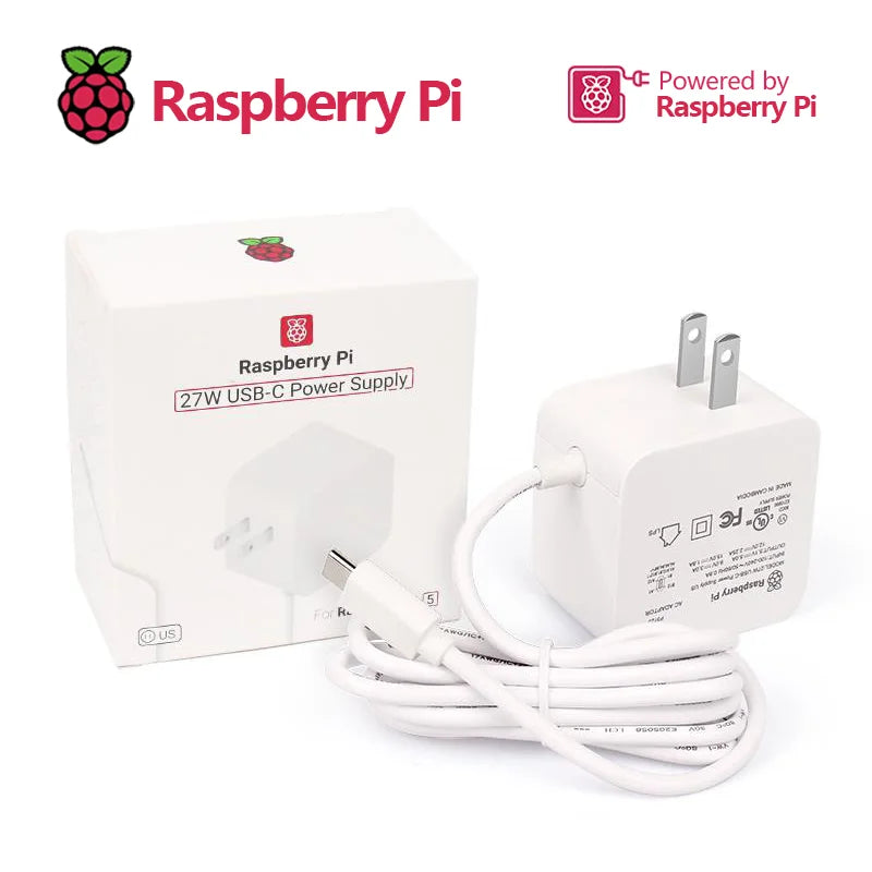 Official Raspberry Pi 5 Power Supply 27W USB-C Adapter 5.1V 5A with PD Standard Support US Plug-in