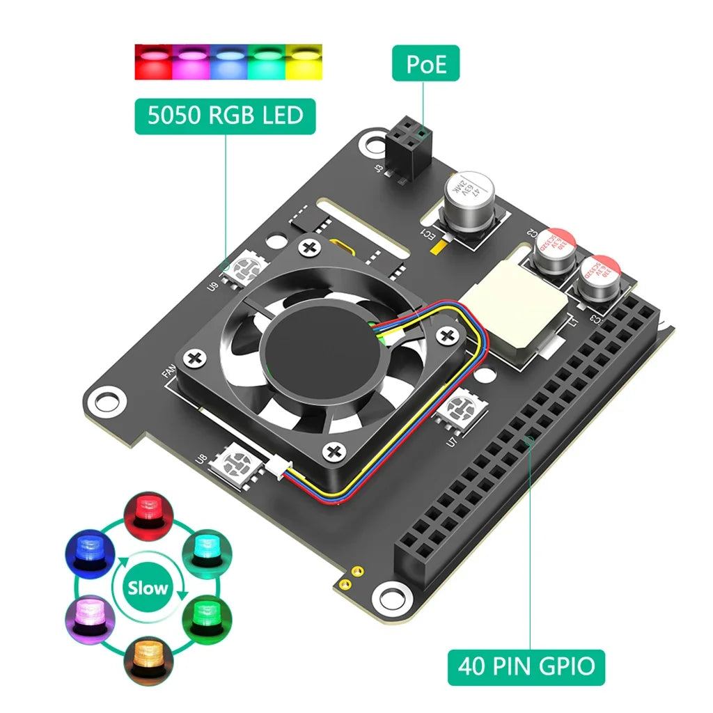 Pi 5 PoE HAT Board for Raspberry Pi 5 with Cooling Fan/Computer Module 5 Power Over Ethernet HAT for Pi 5 /CM5 5V 5A 25W