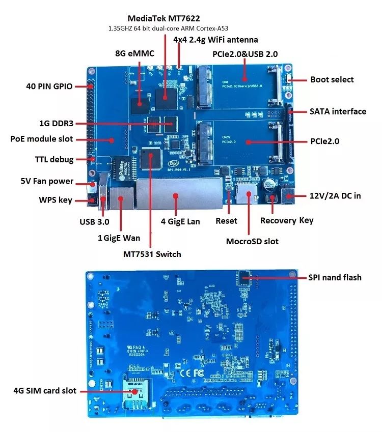 Newest arrive Banana PI BPI R64 MT 7622 Opensource RouterCustom PCB programming pcba relay sim board customize