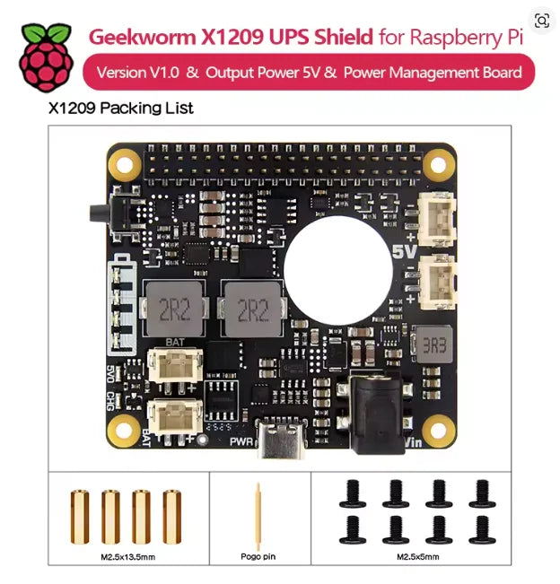 Custom X1209 V1.0 5V UPS HAT Extension Board Power Management Board for Raspberry Pi 5/4B/3B (Batteries Not Included)