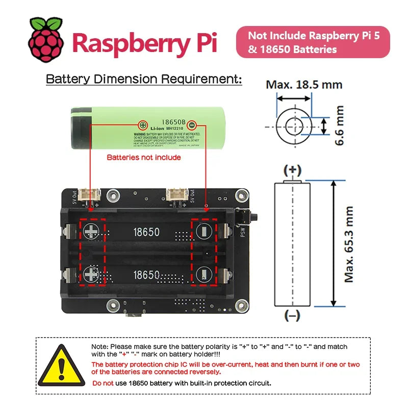 Custom Raspberry Pi 5 18650 UPS, X1200 V1.2 Power Management Board with Auto Power on For Pi 5 Custom
