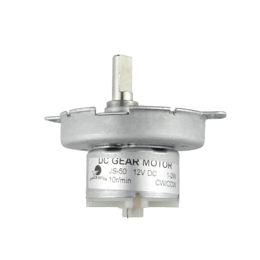 Custom DC Gear Electric Synchronous Motor JS-50 DC 12V 10RPM D-Shaft Metal Outer Reduction Gear Box Manufacturer