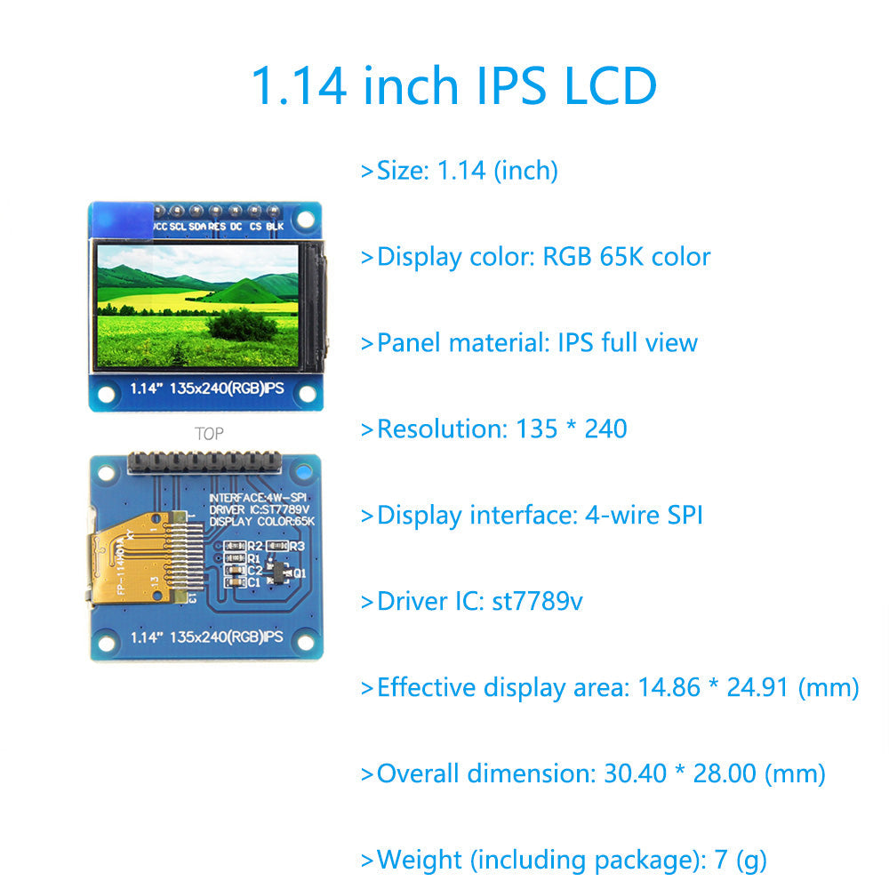 TFT Display 0.96 1.3 1.14 1.54 2.0 inch IPS 7P SPI HD 65K Full Color LCD Module ST7735 / ST7789 Drive IC 80*160 240*240 Custom