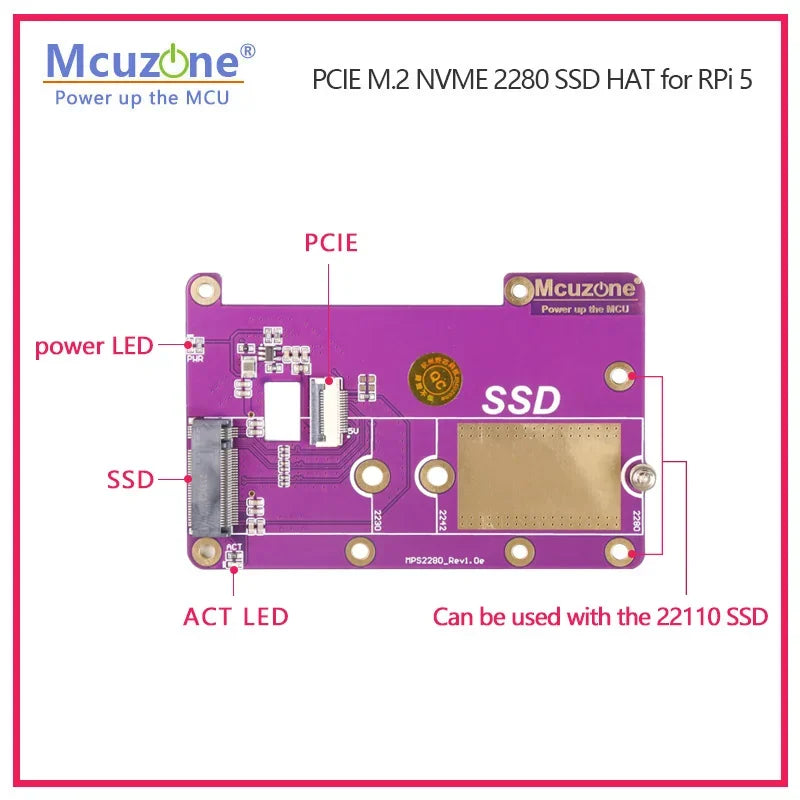 MPS2280-16GB System Disk)PCIE M.2 NVME 2280 Gen3 SSD HAT for Raspberry Pi 5 16GB NVME SSD Custom
