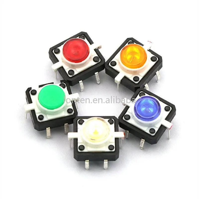 Custom Custom 5pcs Illuminated Tact Switch Button switch 12*12 red White blue yellow green LED 3V 4 pin reset 12*12*7.3mm Manufacturer