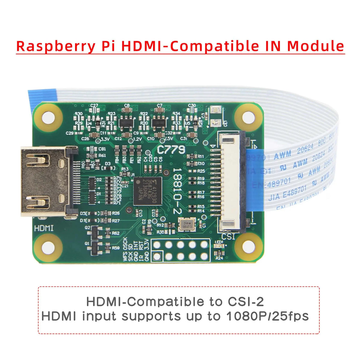 Hd to CSI-2 Adapter Board C779 with 15 pin FFC cable for Raspberry Pi 5B/4B/3B+/3B/2B/Zero