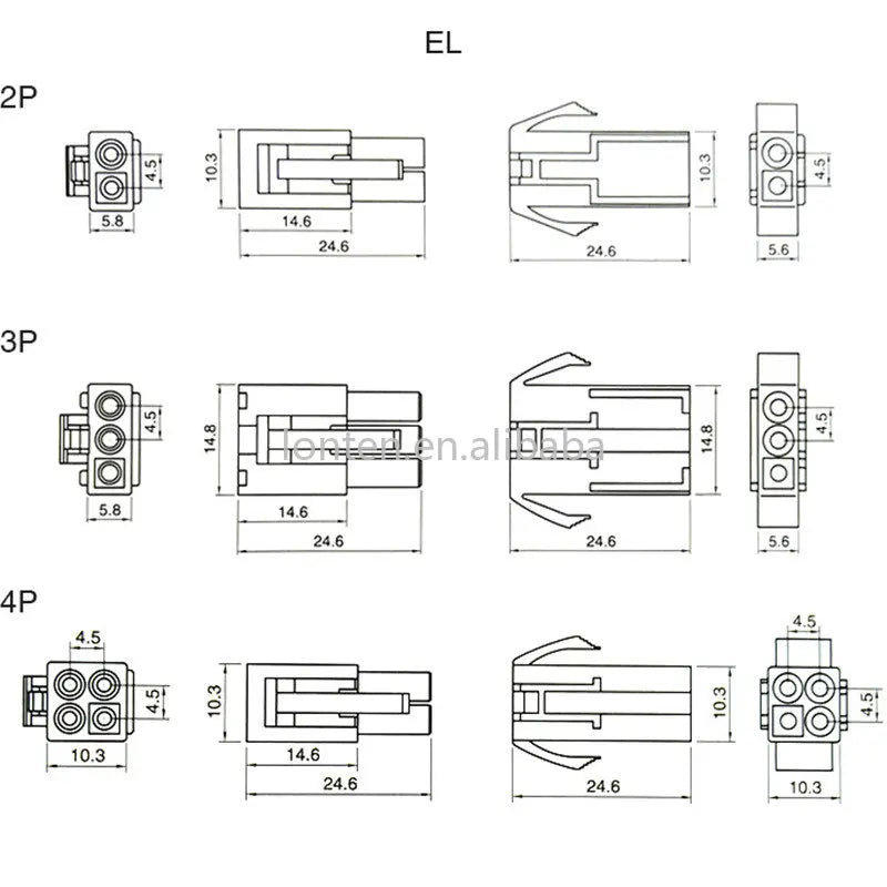 Custom 1 Pair EL 4.5mm EL4.5-2P/3P/4P/6P Male Female Connector Connecting with Wire Cable 15cm 20AWG Manufacturer