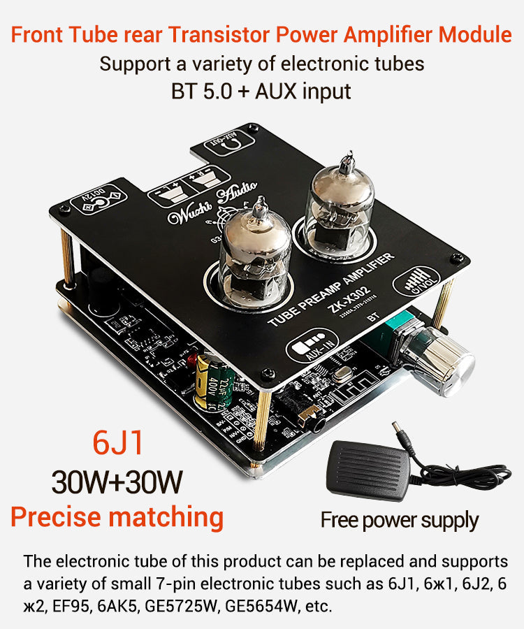 6J1 Preamplifier Power 2*30W Amplifiers HiFi Tube Preamp Stereo Bile Buffer audio amplifier board pcb assembly