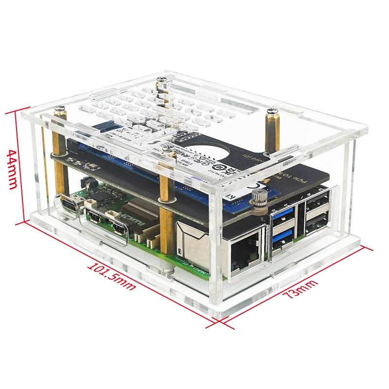 Acrylic Case for Raspberry Pi 5 (PoE M.2 HAT+ B & PCIe to M.2 Board D)-Only Case HAT Not Included
