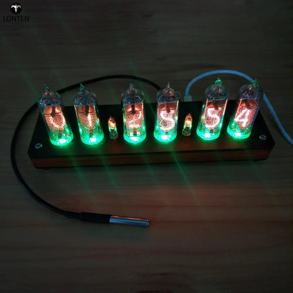 Custom Lonten IN14 Glow Tube Clock GPS Time Calibration Clock Infrared Remote Control Glow Clock with Wooden Shell Manufacturer