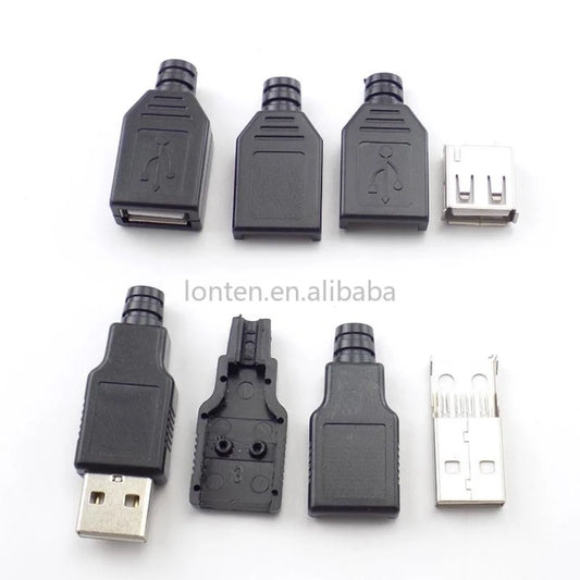 Custom 10sets USB 2.0 Type A Female &amp; A Male 4 Pin Plug Socket Connector With Black Plastic Cover Manufacturer