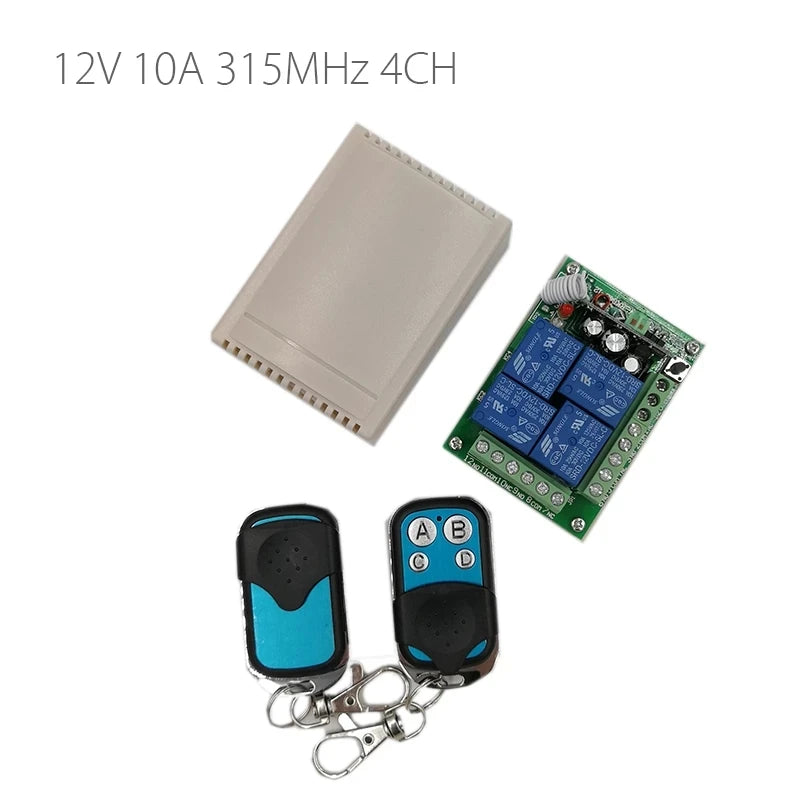 Custom 12V 10A 315MHz 4CH Learning Code Switch Wireless Remote Control with 2 controls modules Manufacturer