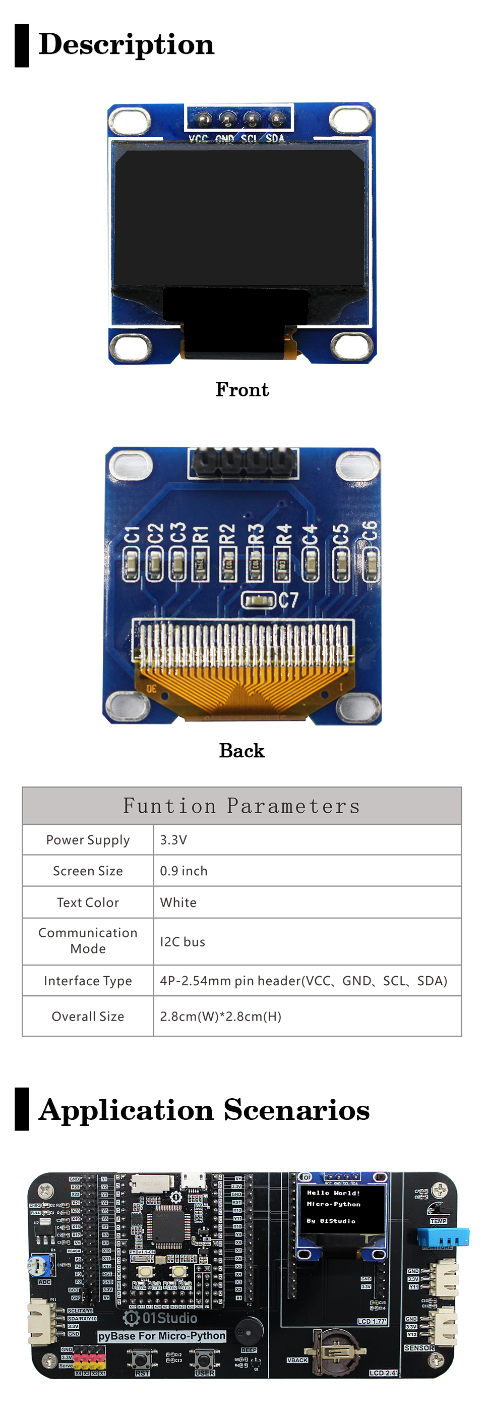 0.9 inch OLED I2C 4Pin White display module screen board for pyBoard Micropython  Custom PCB voltage regulator dc pcba Custom