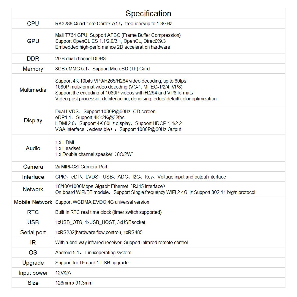 Custom Firefly AIO-3288C Single Board Computer RK3288 Quad-core Cortex-A17/Android 5.1/Linux/2GB Dual-channel DDR3 8GB eMMC5  PCB Manufacturer