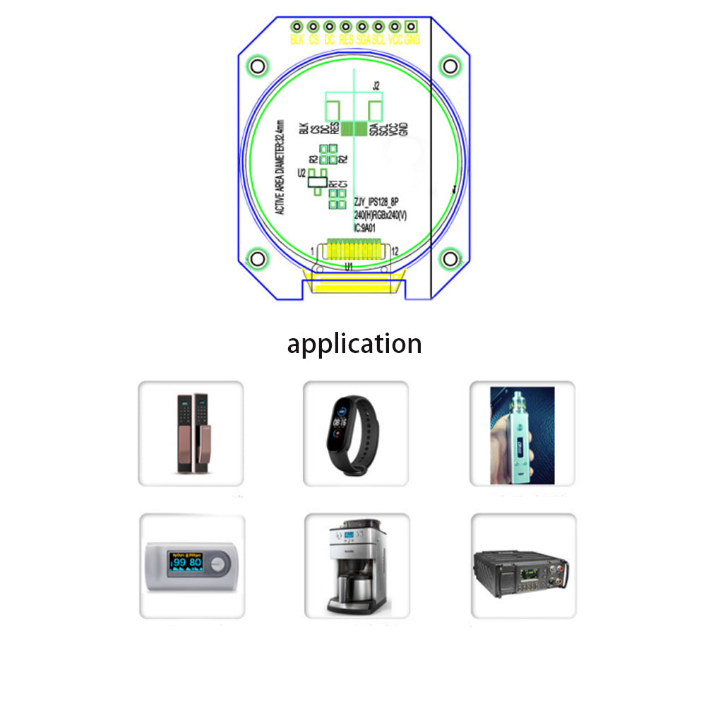 1.28 inch round TFT LCD screen display 128*128 RGB screen SPI interface GC9A01 driver 32.4mm 8Pin Custom