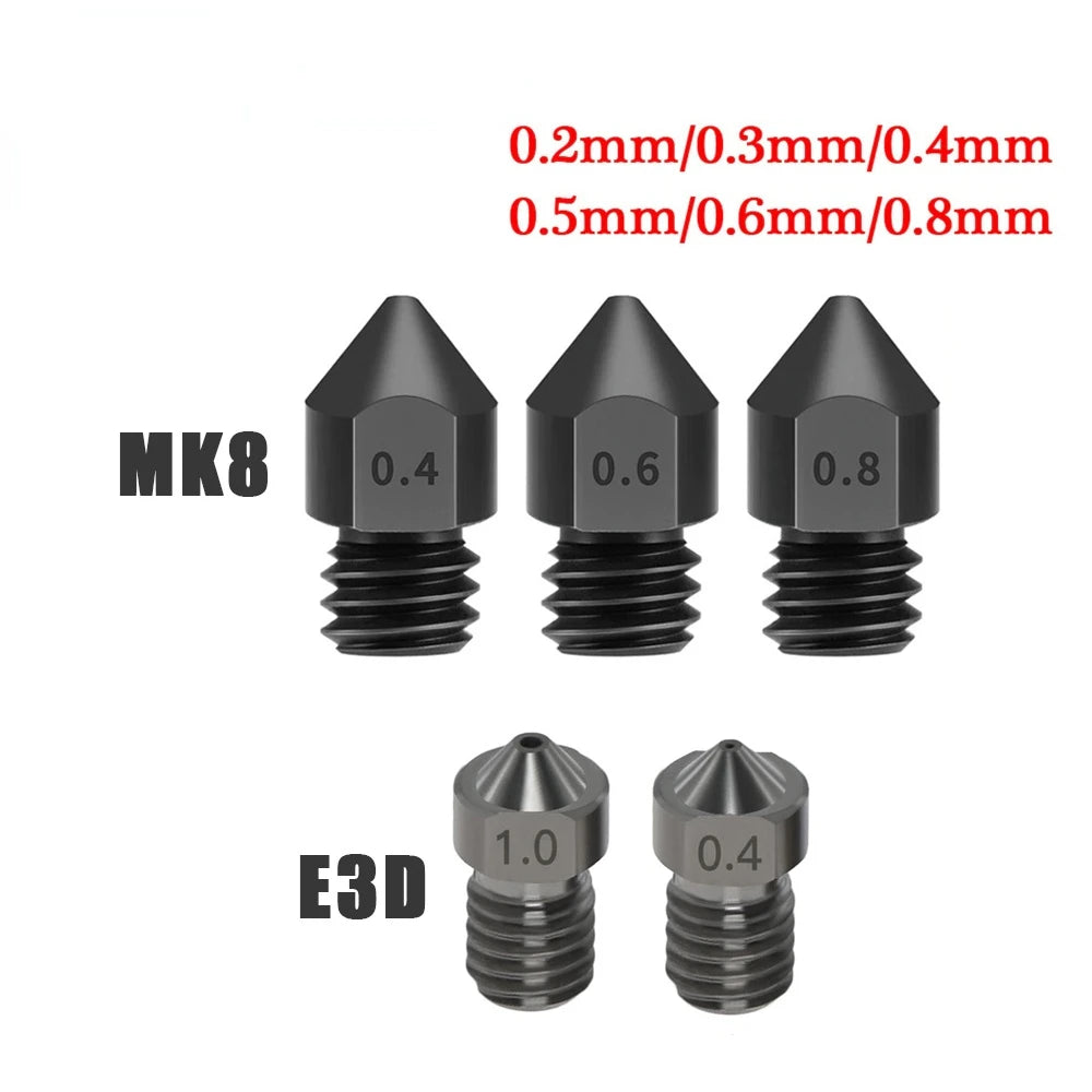 Custom 3D Printer Parts Reprap 1/2PCS MK8 E3D Hardened Steel Nozzle 1.75mm 0.2/0.3/0.4/0.5/0.6/0.8mm For Ender 3 PRO CR10 3D Printer Manufacturer