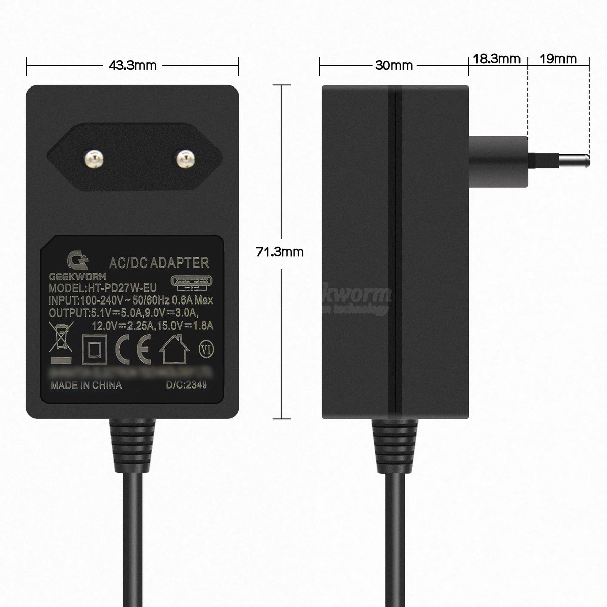 Custom  Raspberry Pi 5 USB-C Power Supply, PD 27W Type C Power Adapter for Raspberry Pi 5