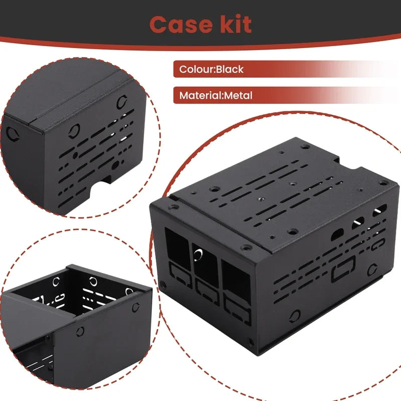 For Raspberry Pi 5 Industrial Grade Large Space Metal Case for Active Cooler Pcle/Poe HAT