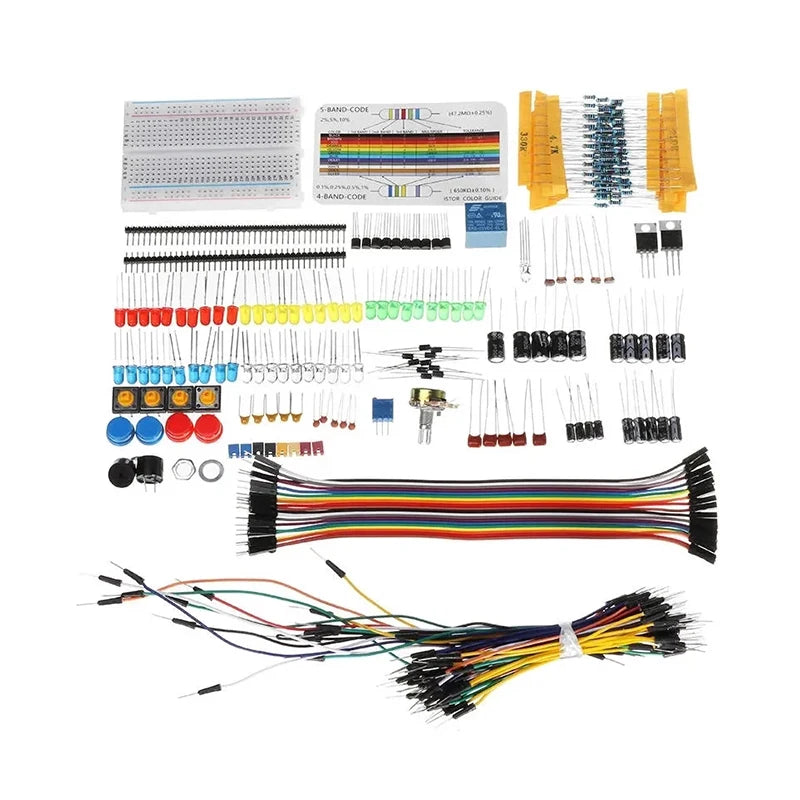 Custom Electronic Components Base Starter Kits With Breadboard Resistor Capacitor LED Jumper Cable dupont With Plastic Box Package Manufacturer