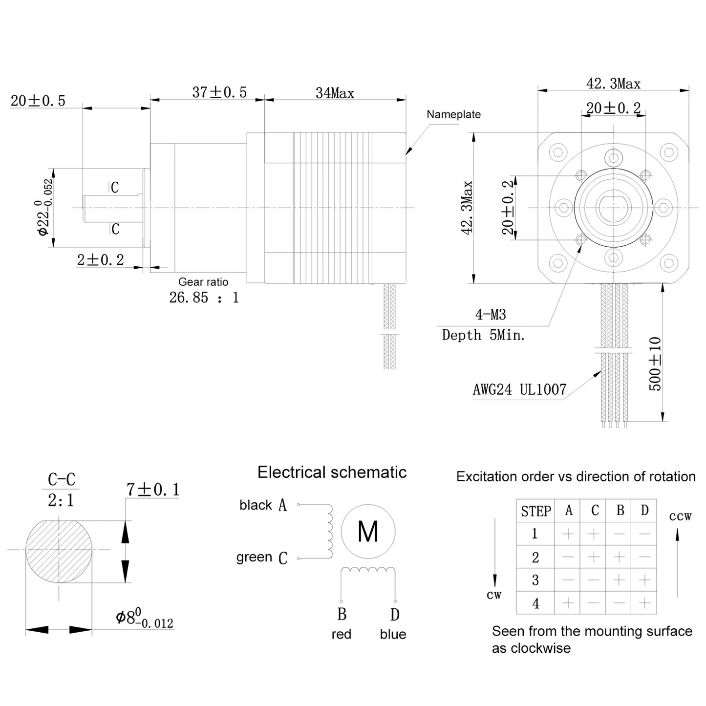 Custom Nema 17 Stepper Motor 17HS13-0404S-PG27 L=33mm w/ Gear Ratio 27:1 Planetary Gearbox 0.4A for CNC Robot/ 3D Printer Manufacturer