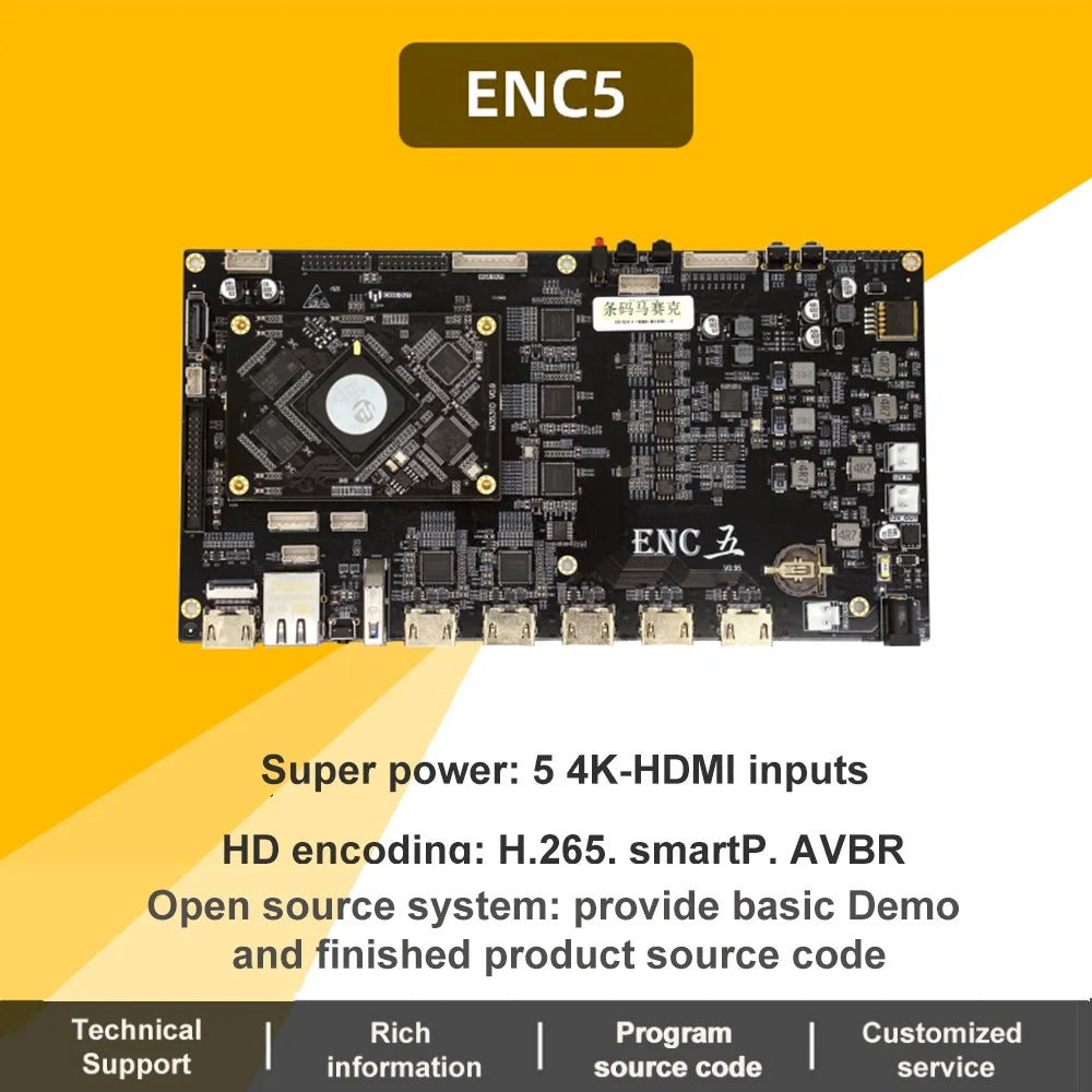 Custom PCBA Link Pi ENC5 Evaluation board Hisilicon Hi3531DV100 HD/NDI Encoder Decoder HD smartP AVBR/RTMPLive Broadcast YouTube Manufacturer