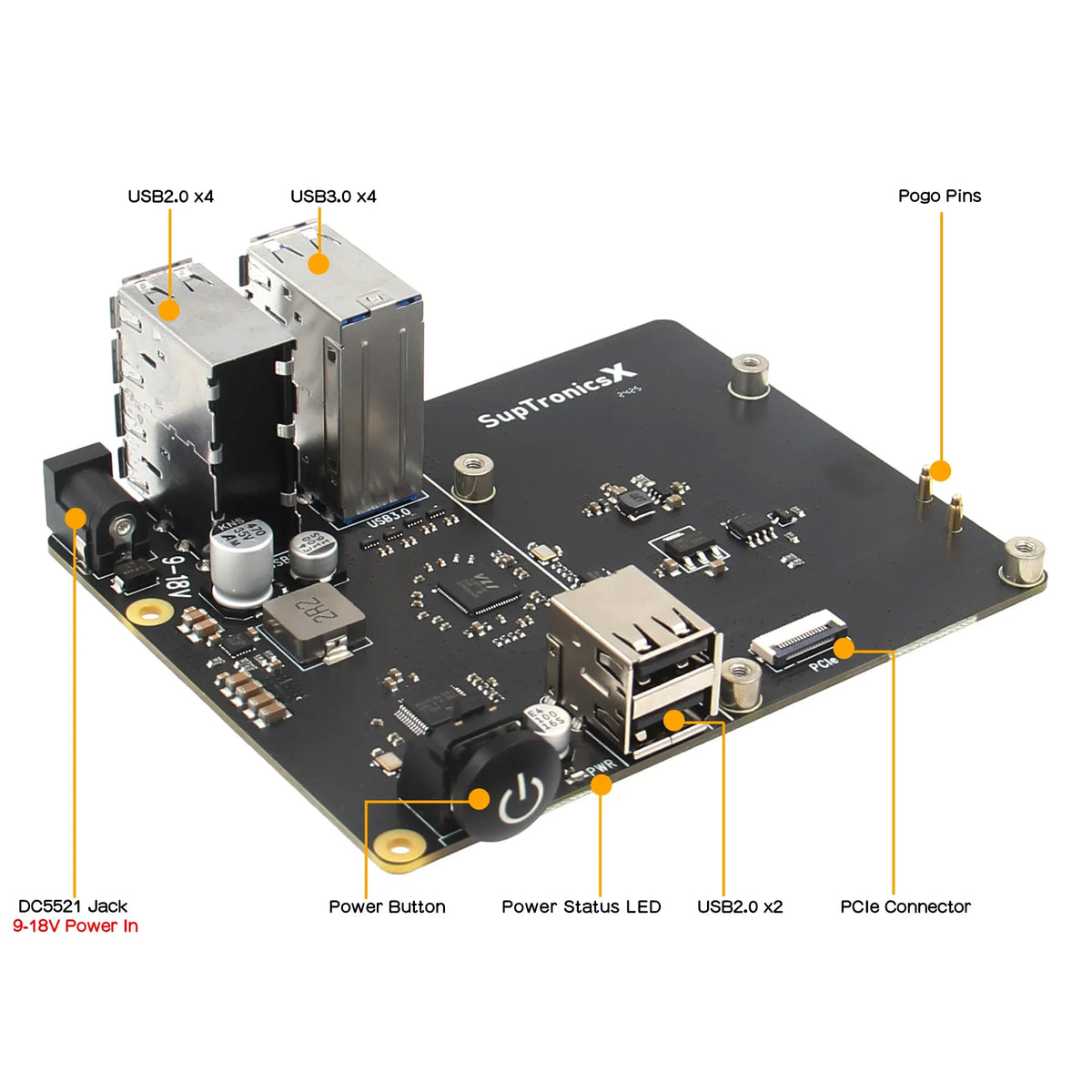 X1013 PCIe to 10-port USB HUB Shield for Raspberry Pi 5