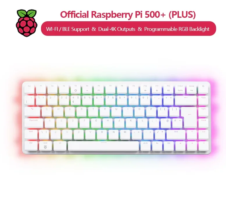 Original Raspberry Pi 500 / 500+ with Dual 4K Outputs Wi-Fi/ Support Programmable RGB Backlight Desktop Use