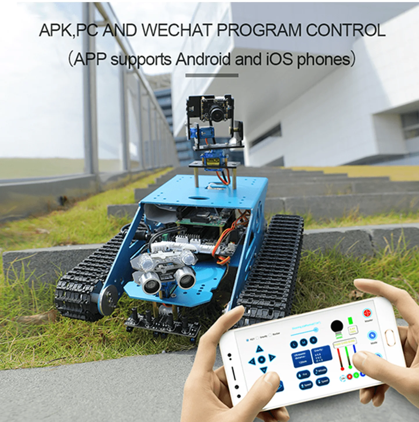 Custom custom Ai Vision Maker Stem Onderwijs Raspberry Pi G1 Smart Tank Robot Auto Kit Met Wifi Camera Manufacturer