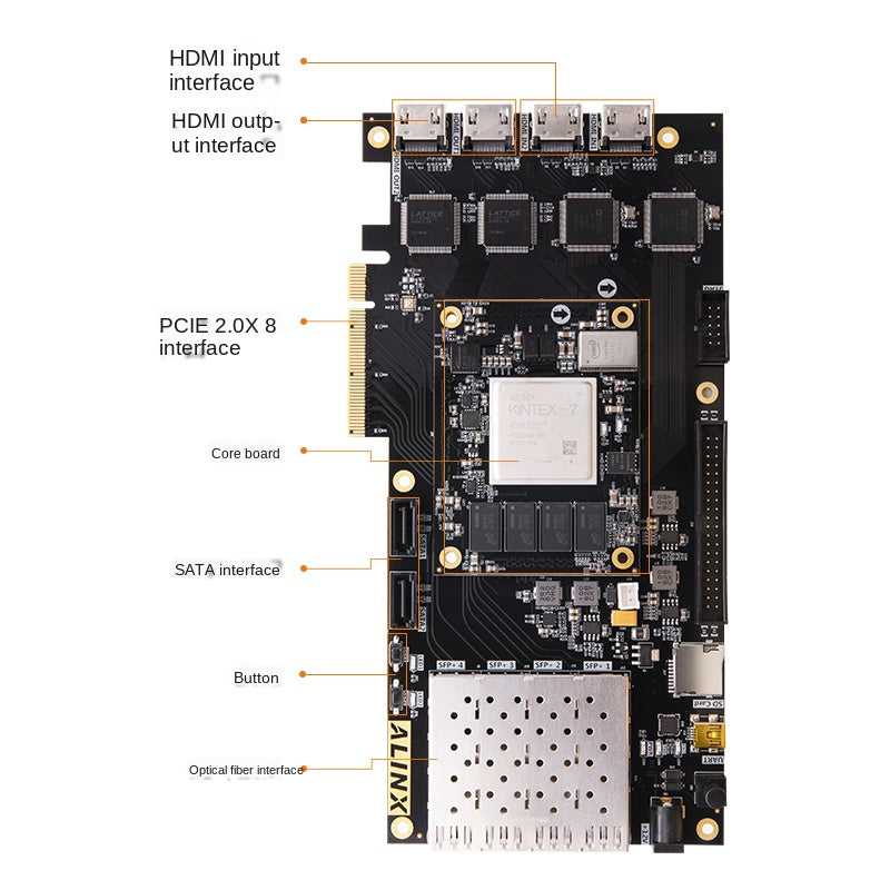 Custom PCB FPGA Development Board Alinx Shanxi Kintex7 Black and Golden K7 7325 4K Video Image Processing PCIe Av7k325 oem pcba