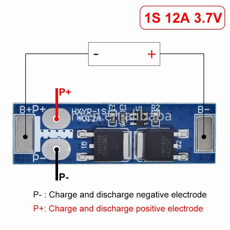 Custom 1S Lifepo4 Battery BMS 1S 3.2V 3.7V 12A Charging Board Short Circuit Protection PCM Self Recovery For Electric Motor/LED Light Manufacturer