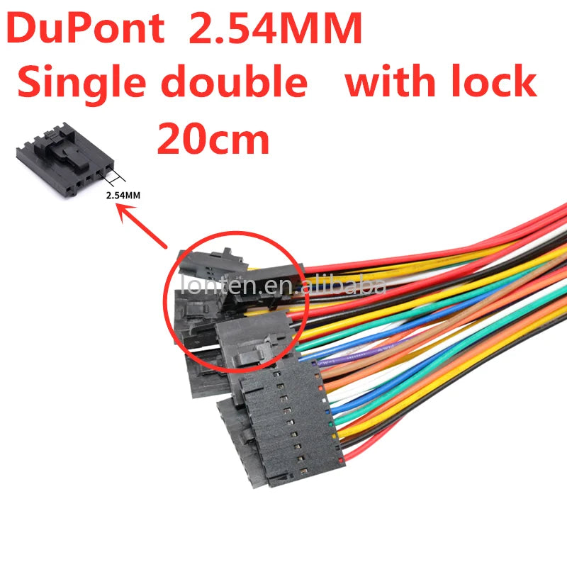 Custom 20CM Dupont 2.54MM Cable 2-10Pin with Locking Terminal Cable Single Head Double Head 24awg MX2.54 Electronic Cable Manufacturer