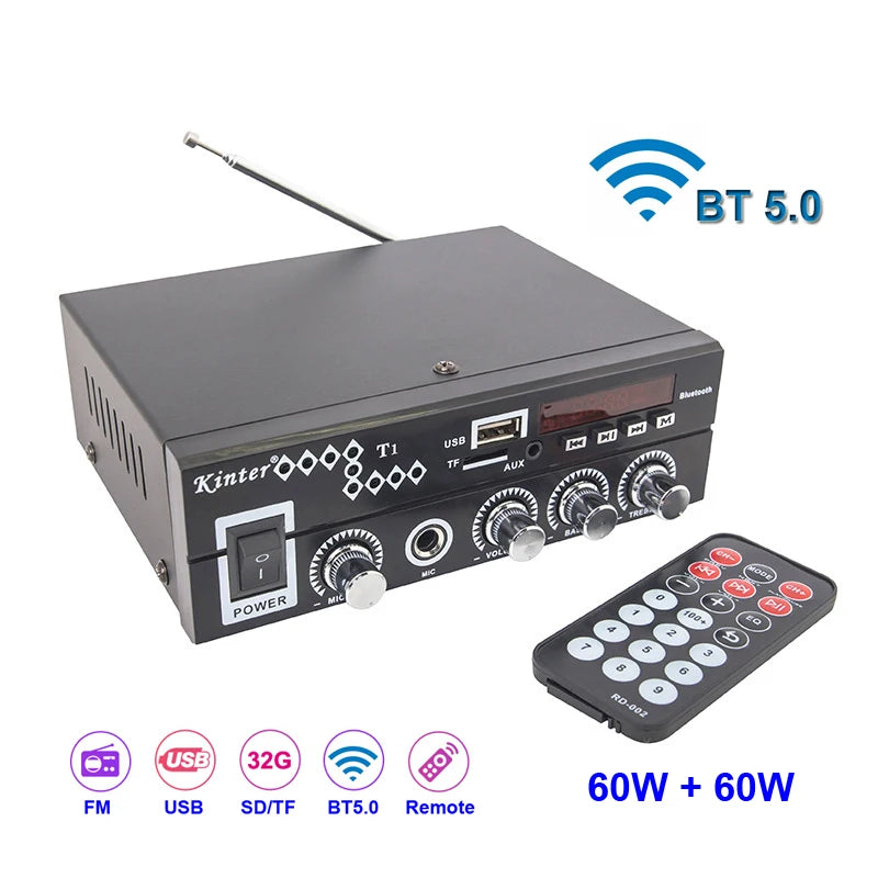 Custom FM Mp3 Player 2*60W Audio Power AMP Equalizer HiFi Class D Digital Mp3 Decoder Home Car Amplifier board AC90-240V pcb assembly Manufacturer