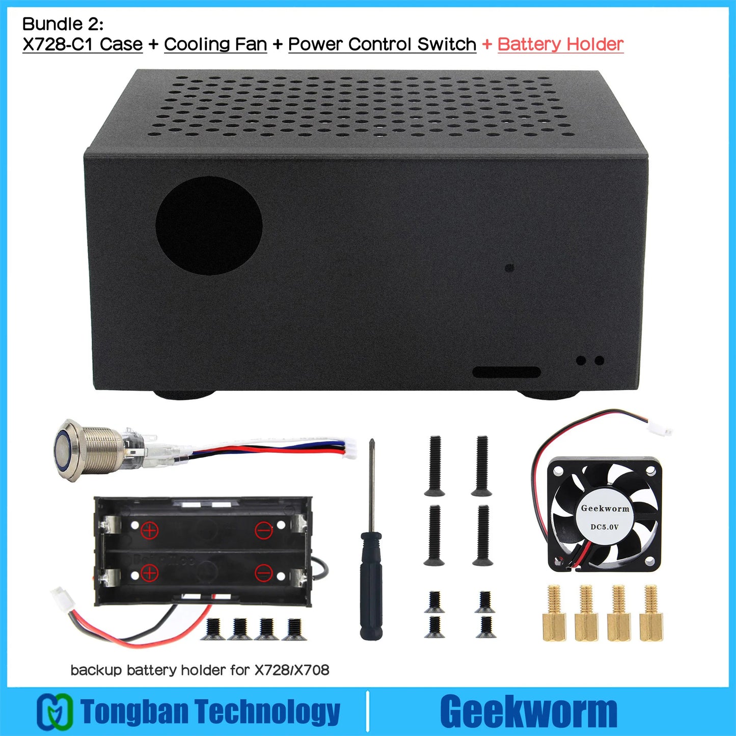 Custom X728-C1 Metal Case Met Koelventilator &amp; Power Schakelaar Voor Raspberry Pi 4 &amp; X728 V2.2/V2.1/V2.0 / X708 Ups/X735 Manufacturer