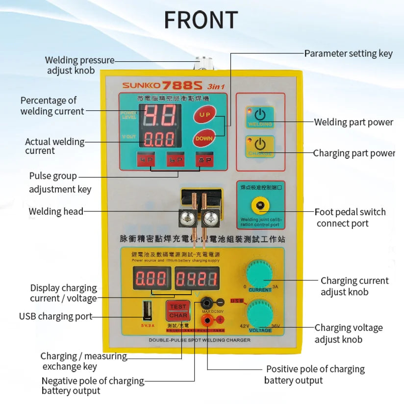 Custom 788S 110V/220V 2.8KW 3 in 1 Battery Spot Welding Charging Test Combination Machine 18650 Lithium Battery Handheld Small B Manufacturer