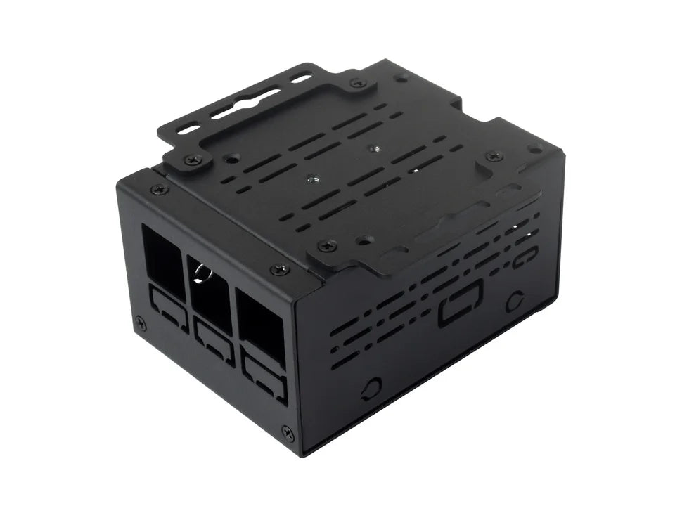 Waveshare Industrial Grade Metal Case (D) for Raspberry Pi 5 Larger Internal Space Supports Official Cooling Fan Wall/Rail Mount