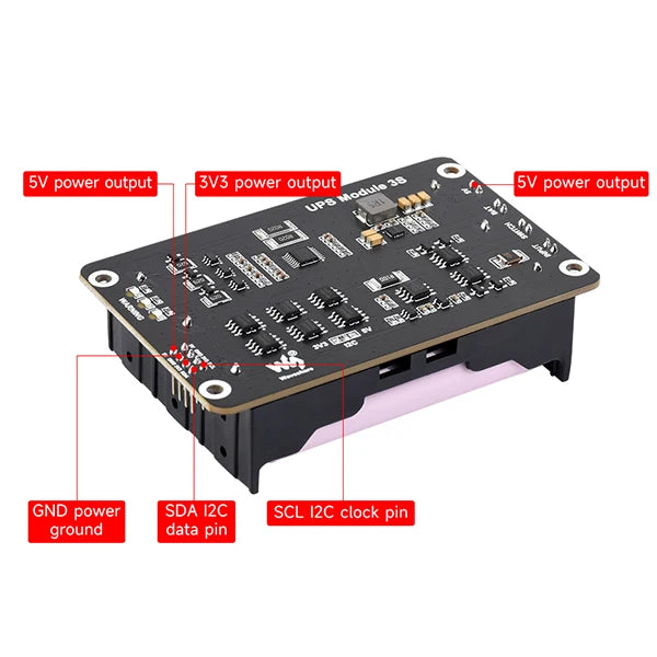 Raspberry Pi 5 UPS HAT Supports 18650 Li Battery 5V Uninterruptible Power Supply Via I2C Bus for Pi 4 Model B