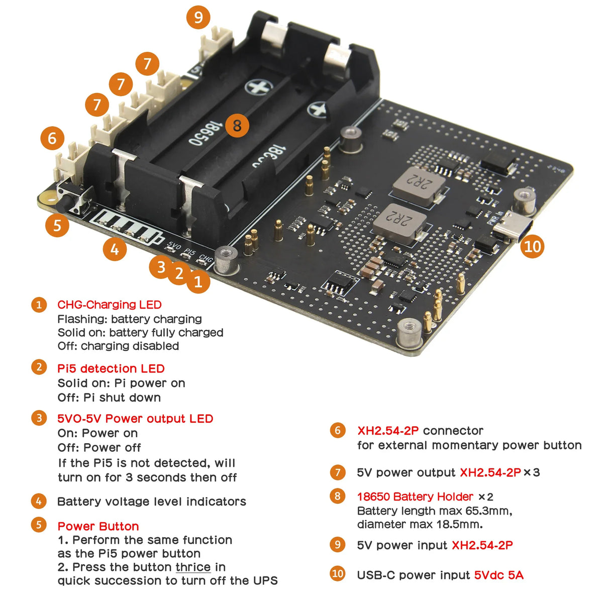 Raspberry Pi 5 18650 UPS, X1201 V1.1 Power Management Board with Auto Power on for Pi 5