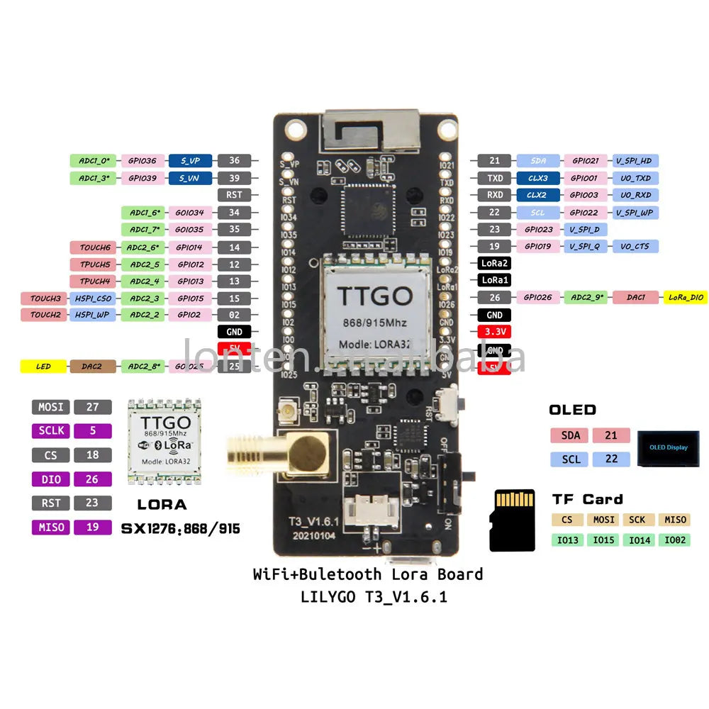 Custom Disaster-Radio LoRa V2.1_1.6.1 ESP32 433/868/915Mhz WIFI Wireless BT Module 0.96 Inch OLED SD Development Board Manufacturer